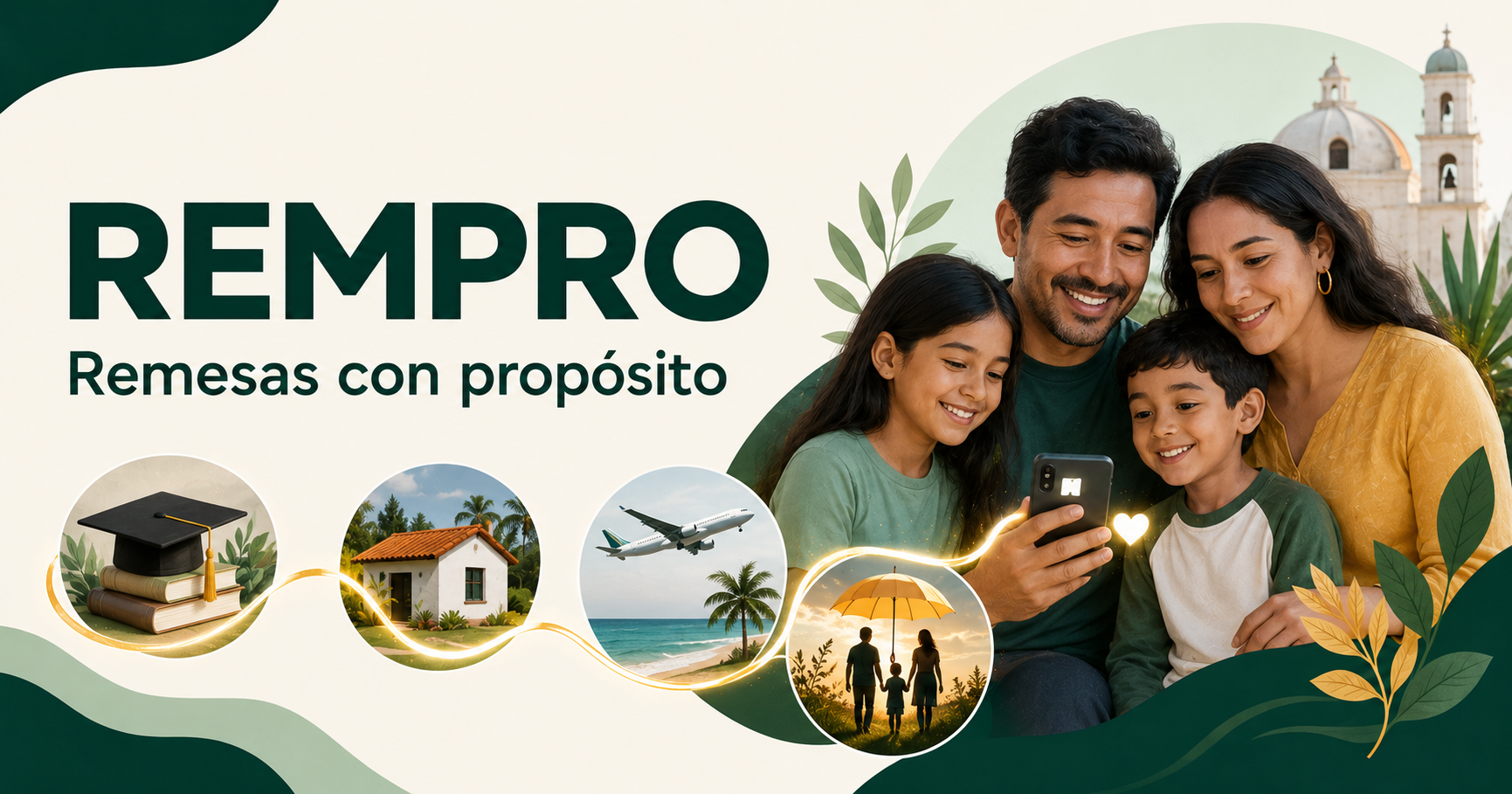 Familia construyendo metas de educación, vivienda, viajes y protección con REMPRO